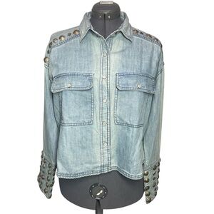 We The Free People Austin Jacket Womens XS Blue Denim Studded Denim Shirt